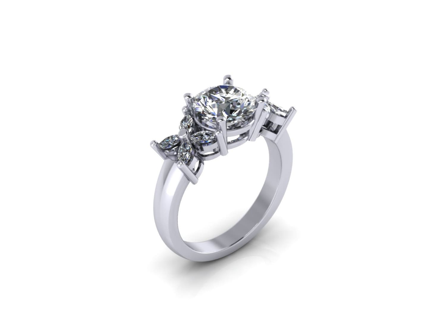 14K Runde Cz Mitte Mit Marquise Diamant Akzenten Solitär Verlobungsring von salehijewelry