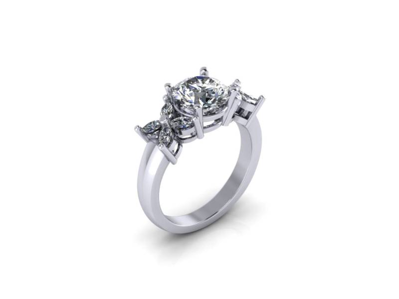 14K Runde Cz Mitte Mit Marquise Diamant Akzenten Solitär Verlobungsring von salehijewelry