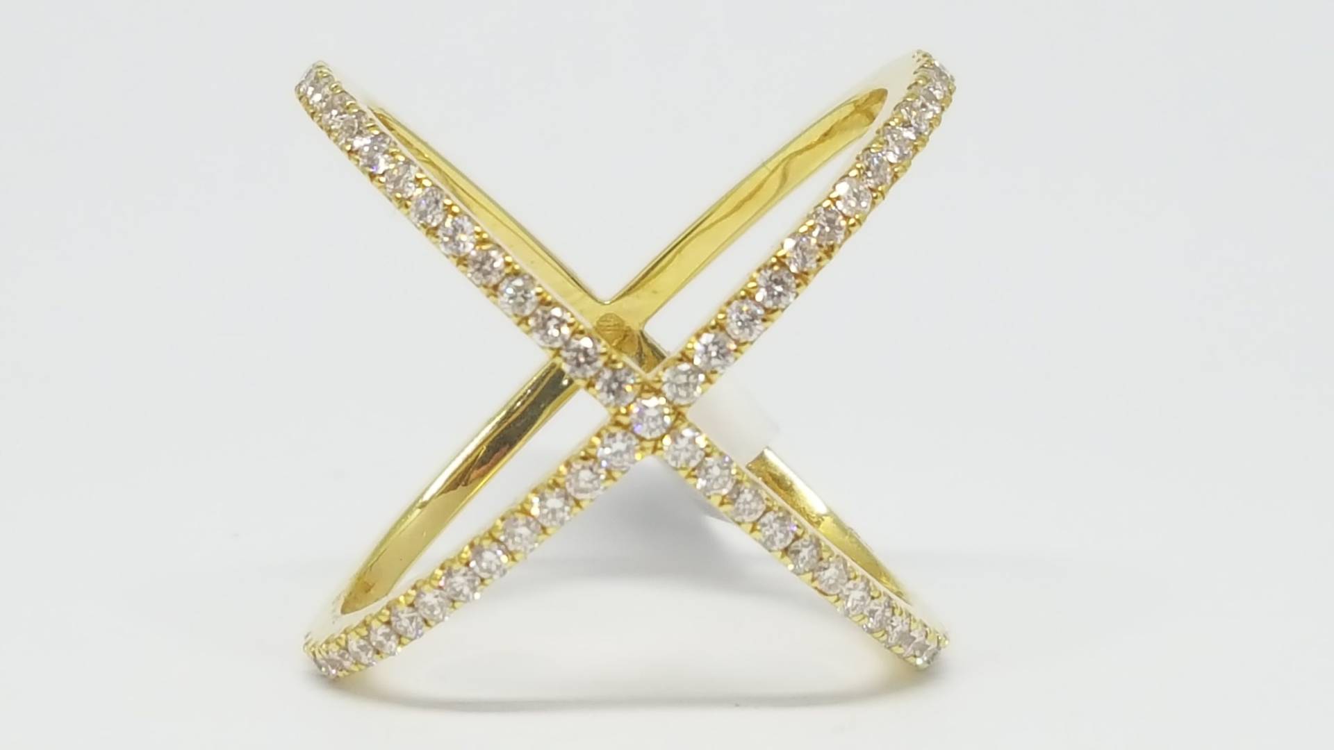 14Kt Gold Diamant Criss Cross X Ring, 14K Gelbgold Ring 0.51 Tcw von salehijewelry