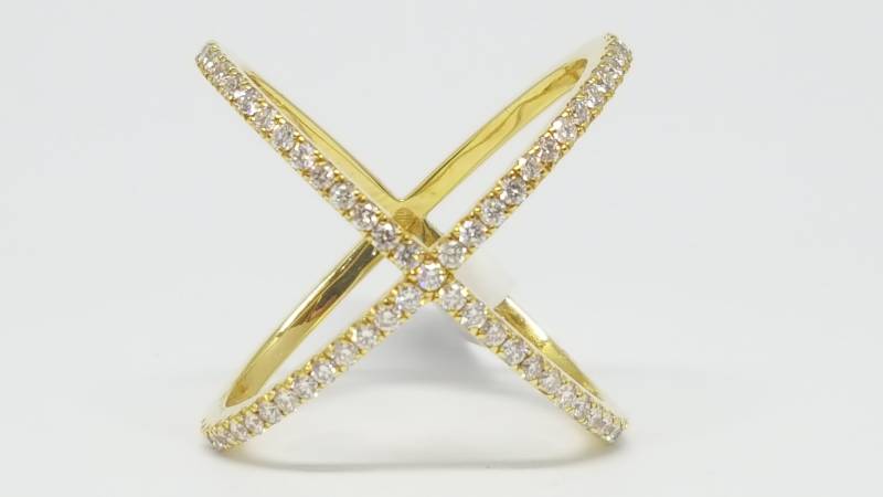 14Kt Gold Diamant Criss Cross X Ring, 14K Gelbgold Ring 0.51 Tcw von salehijewelry
