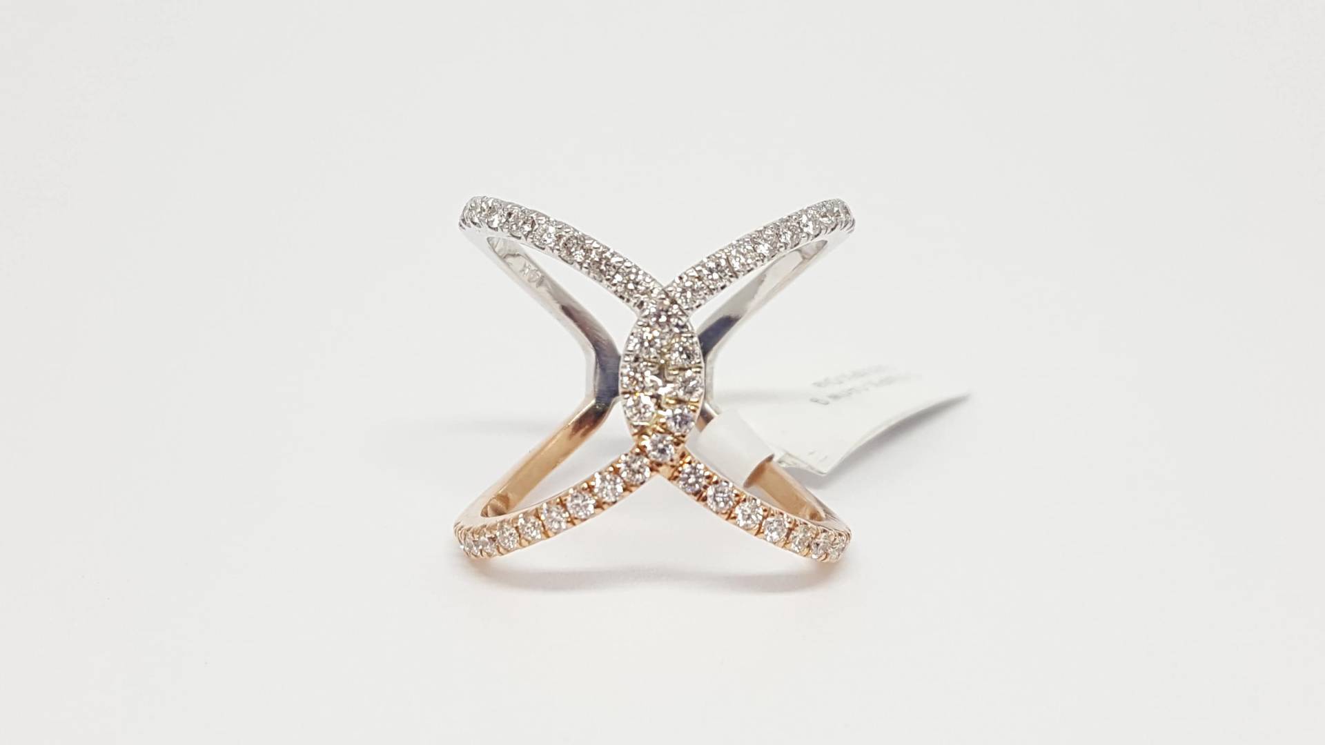 14Kt Gold Diamant Criss Cross X Ring, 14K Zweifarbig Roségold Und Weißgold Ring 0.61 Tcw von salehijewelry