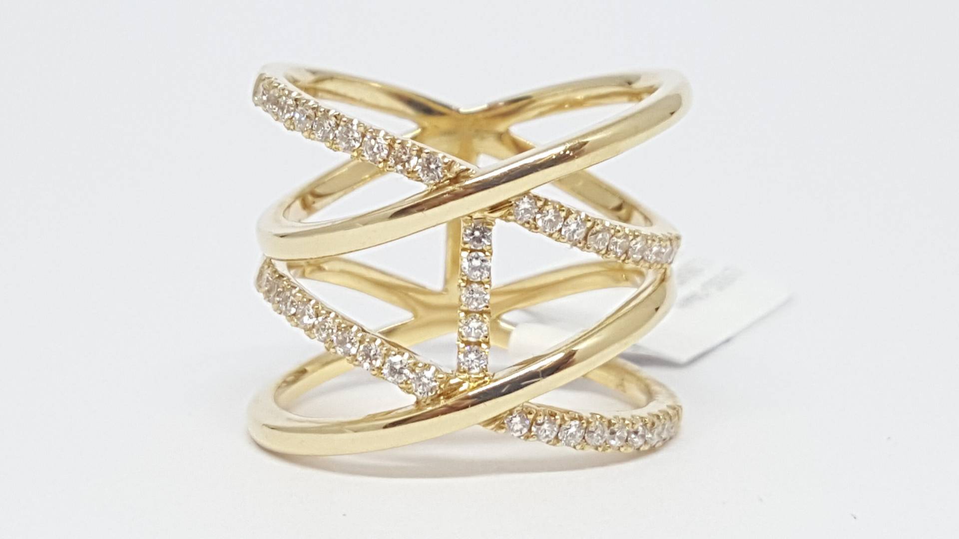 14Kt Gold Diamant Kreuz Doppel X Ring, 14K Gelbgold Criss Cross Ring 0.94 Tcw von salehijewelry