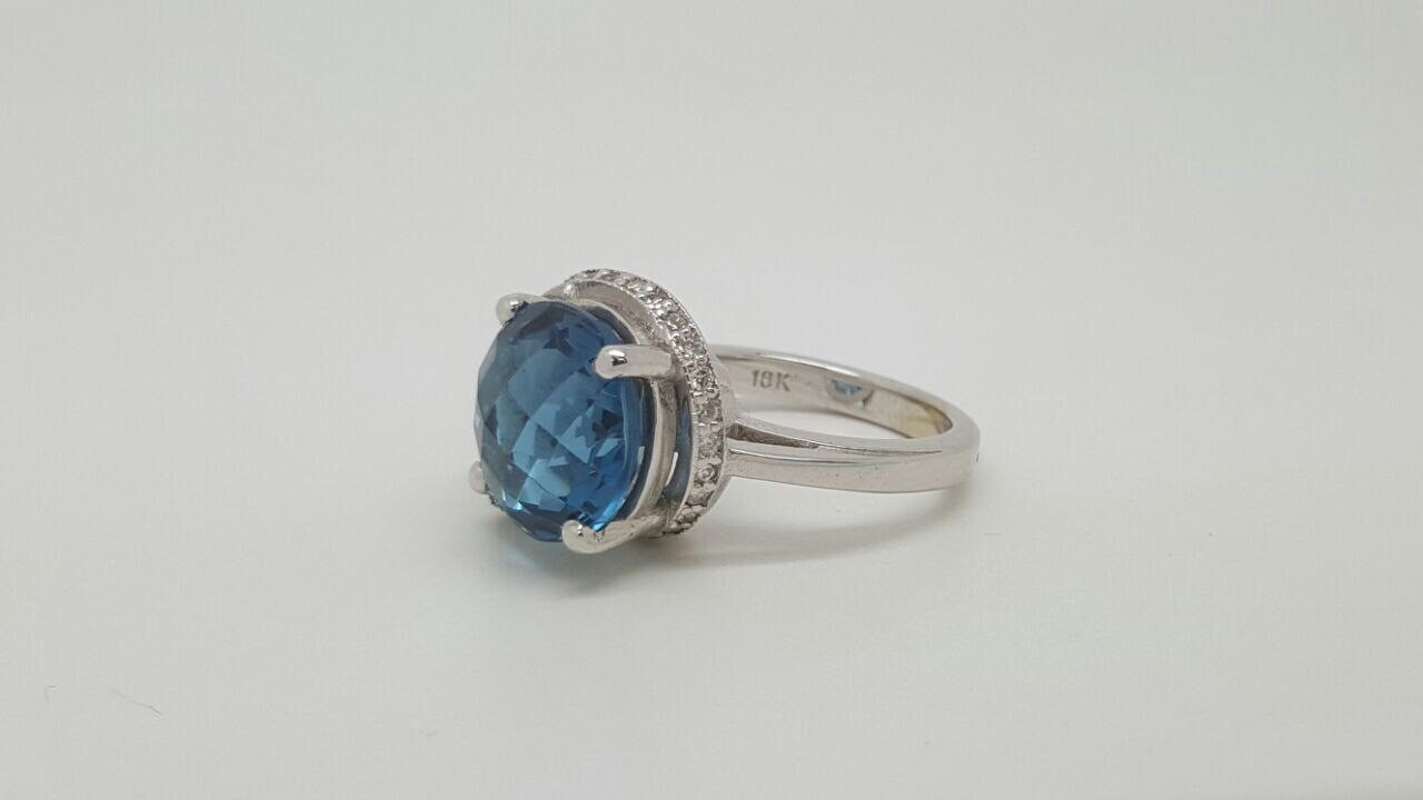 40%sale 18K Massiver Weißgold Topas Und Diamant Spirale Halo Cocktailring von salehijewelry