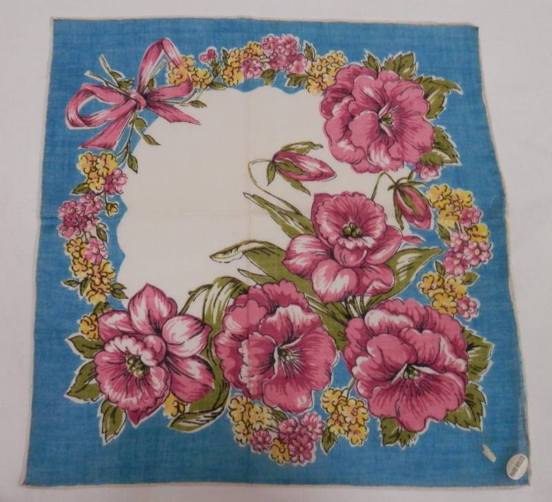 Vintage Handgemachte Taschentuch Nie Verwendet 1950's Floral Design von sallys4025