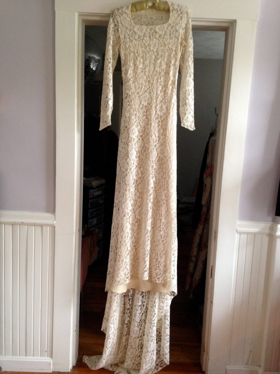 1920Er/30Er Jahre Spitze Brautkleid Mit Unterrock Größe 0-2 Petite von saltydogvintage