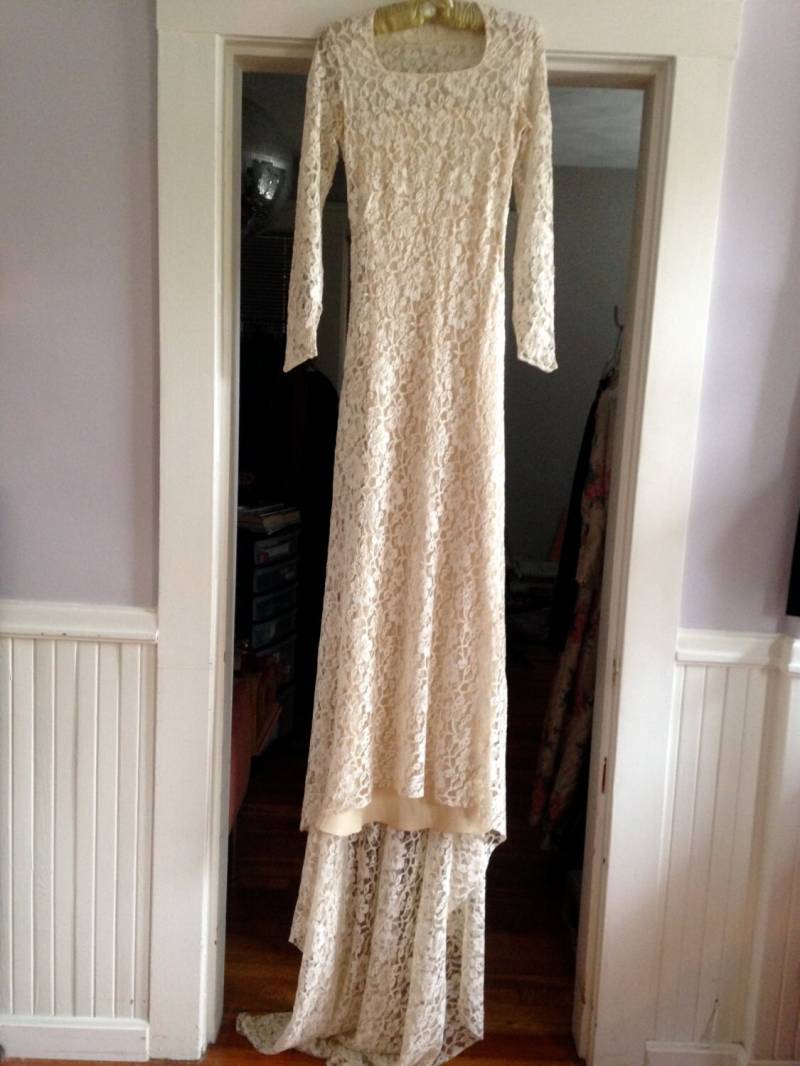 1920Er/30Er Jahre Spitze Brautkleid Mit Unterrock Größe 0-2 Petite von saltydogvintage