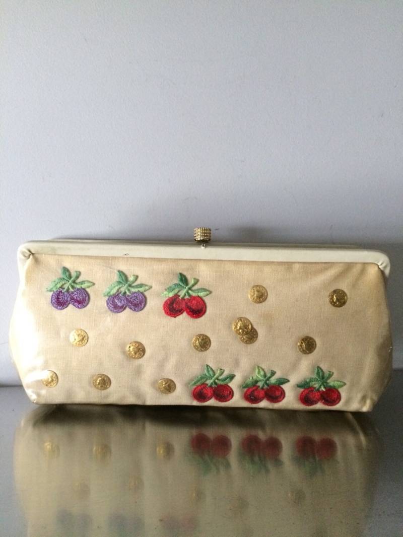 1950Er Jahre Kunststoffbeschichteter Leinen-Clutch von saltydogvintage