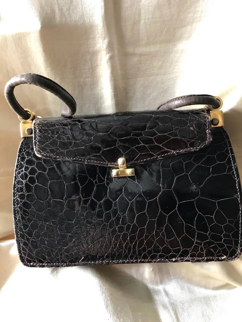 Damen Vintage Accessoires/Braune Reptil Geldbörse Tano Von Madrid Geldbörse/ Made in France 1960Er Jahre Handtasche von saltydogvintage