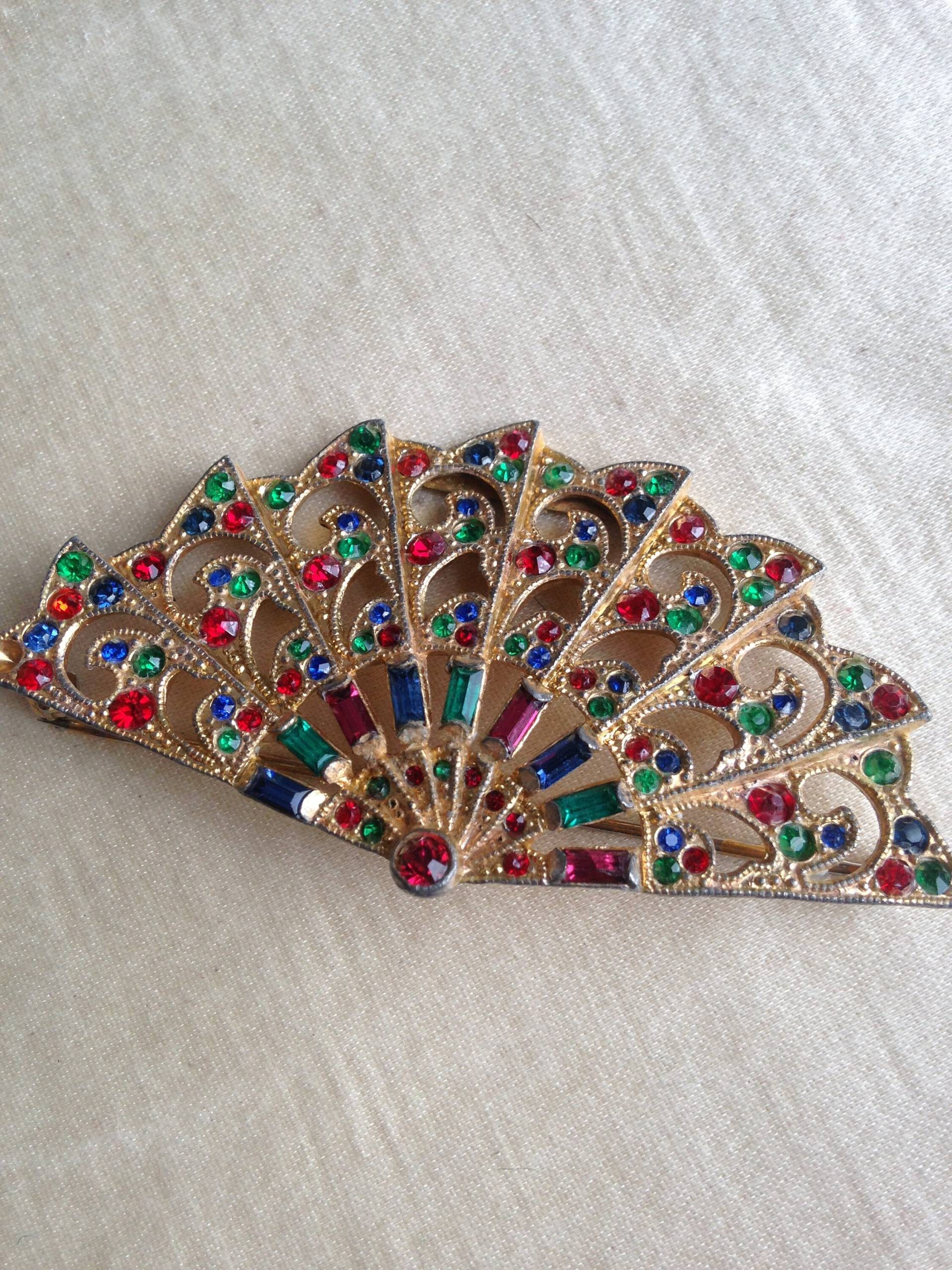 Damen Vintage Schmuck/Kranz 1938 Fächer Brosche Stein von saltydogvintage