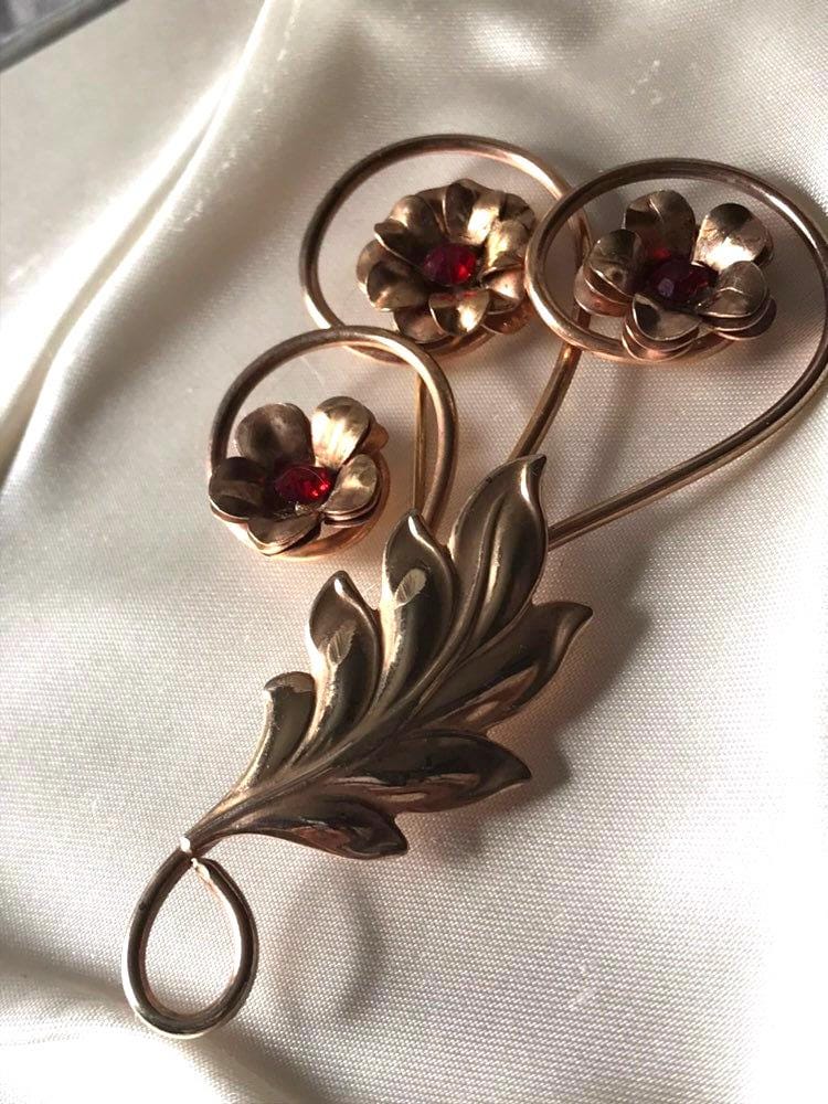 Vintage Brosche/Rotgold Filled Blumen 1940's-50's Modeschmuck von saltydogvintage