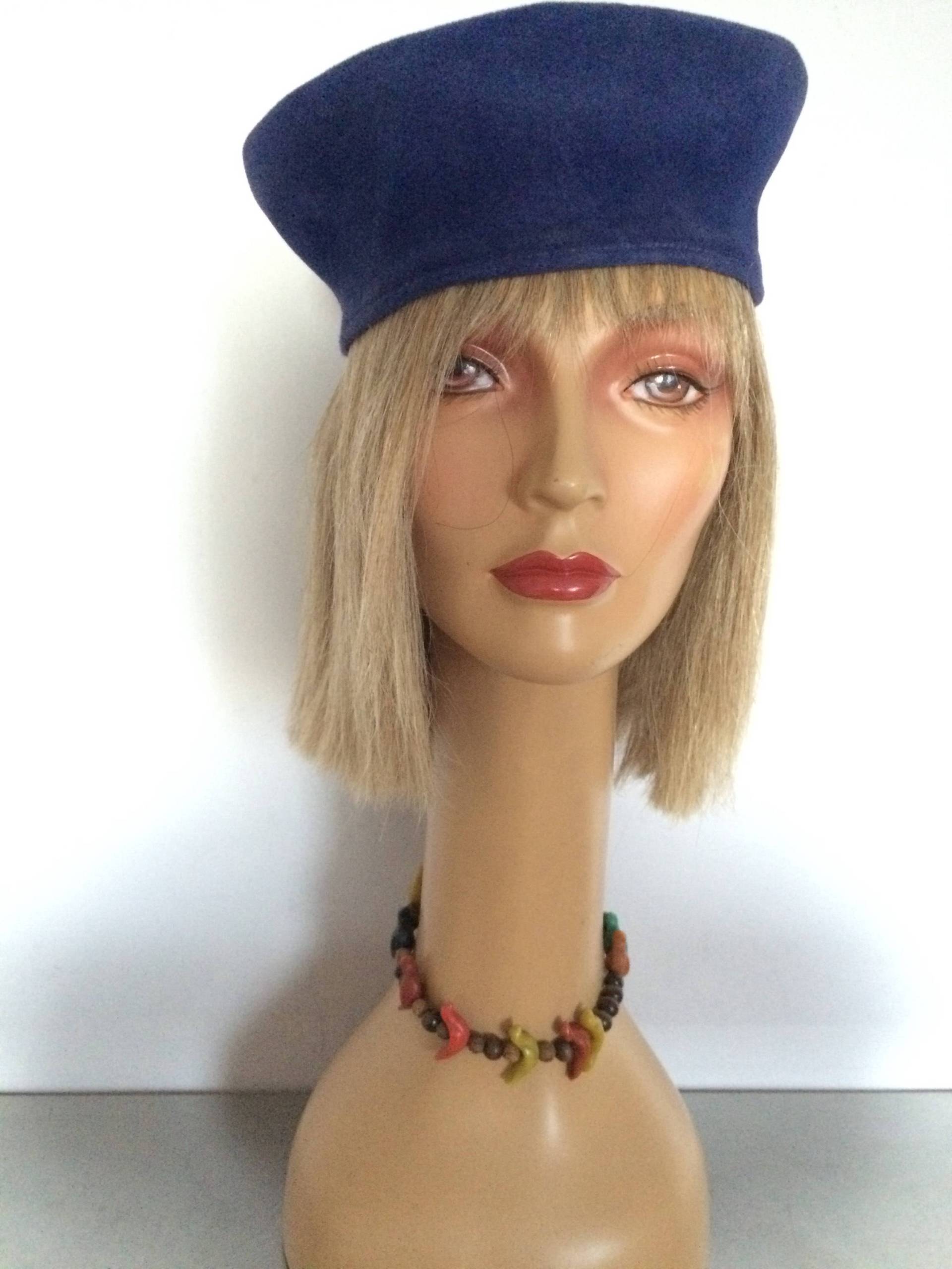 Vintage Hut/Damen Accessoires Cappelleire Barbisio Kappe Made in Italy Kobalt Blauer Velour von saltydogvintage