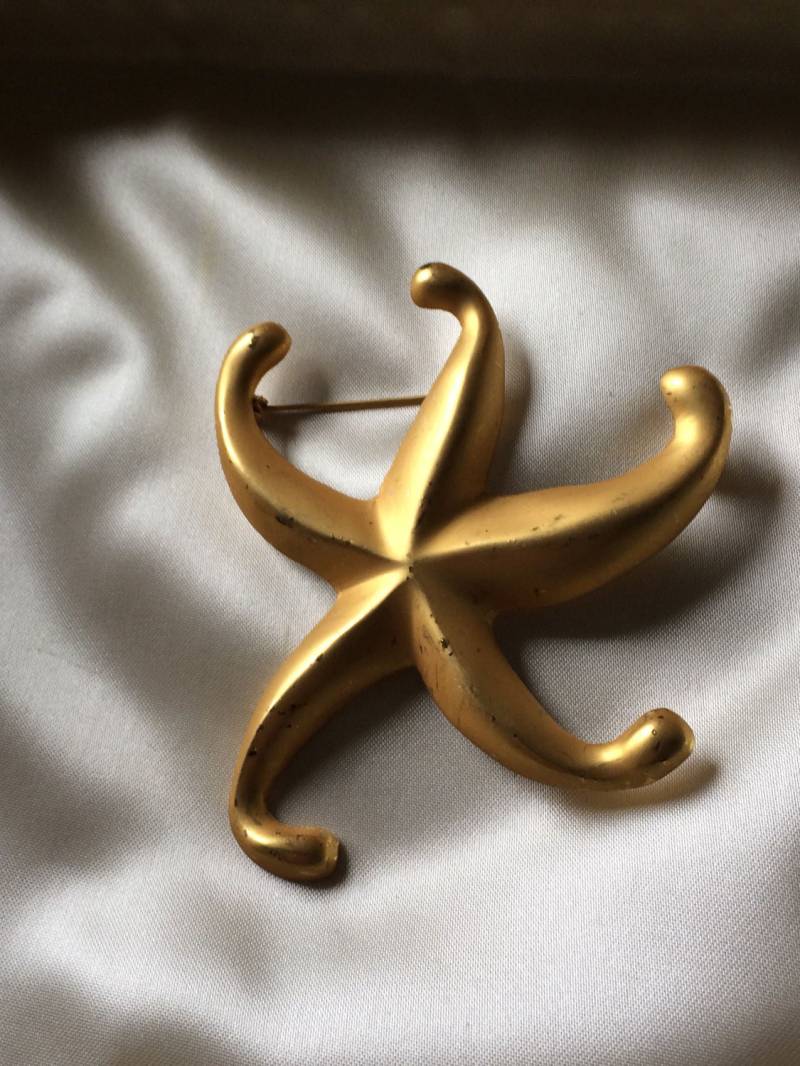 Vintage Schmuck/Goldfarbene Seestern Brosche Aus Gebürstetem Metall 1980Er Jahre Modeschmuck Anstecknadel von saltydogvintage