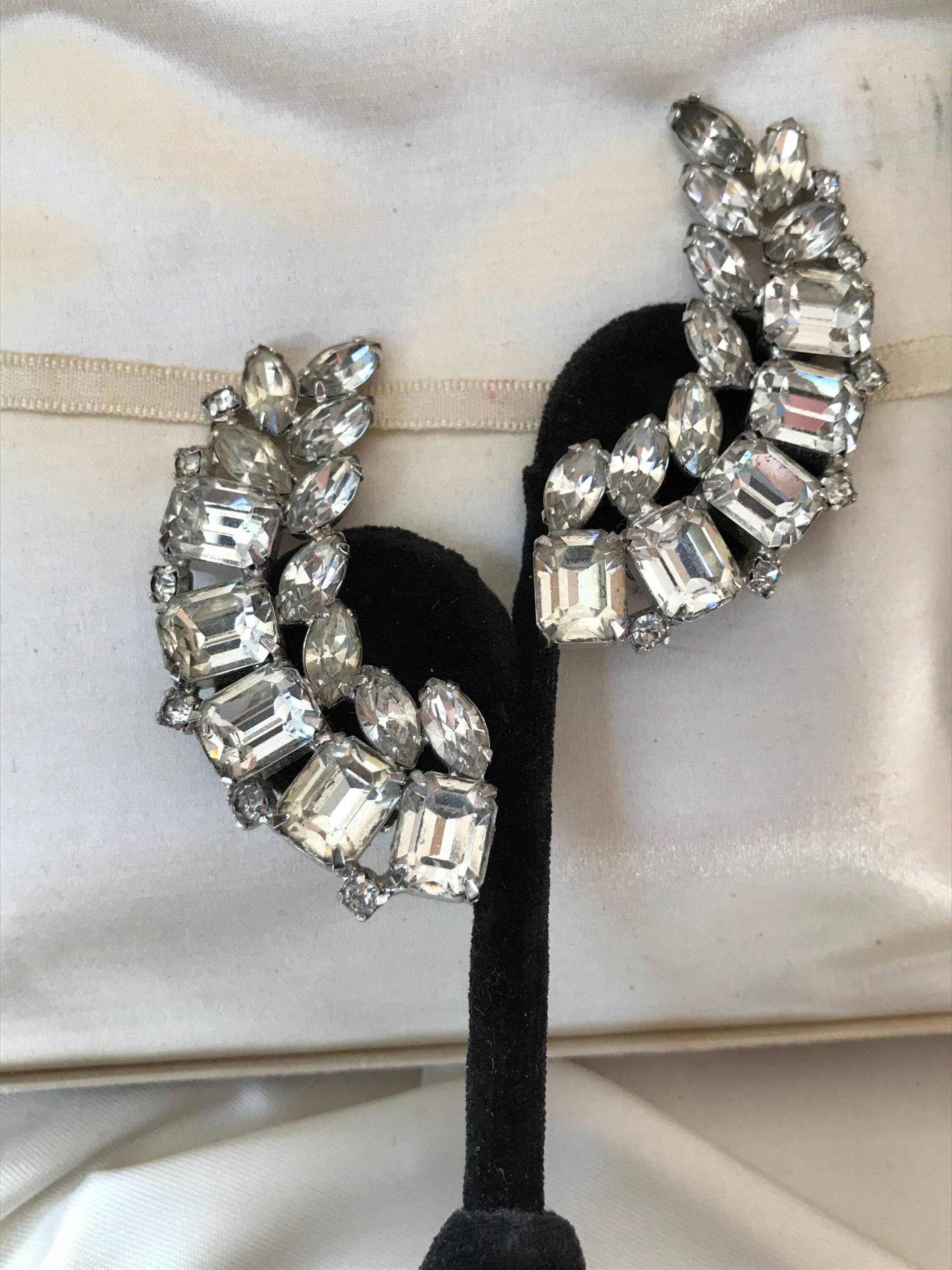 Vintage Strass Ohrclips/Ohrflügel 50Er Jahre Hollywood Regency Schmuck Glam von saltydogvintage