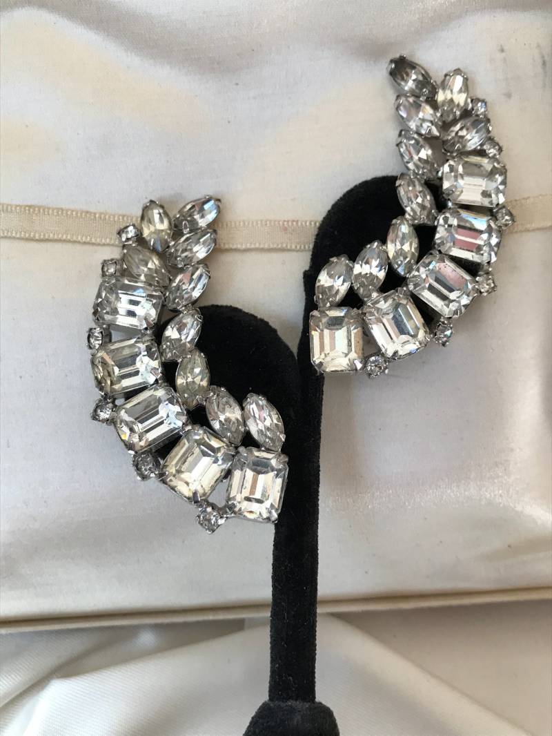 Vintage Strass Ohrclips/Ohrflügel 50Er Jahre Hollywood Regency Schmuck Glam von saltydogvintage