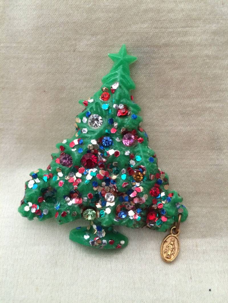Weihnachten Weihnachtsbaum Anstecknadel Mit Medaille Charm/Vintage Schmuck von saltydogvintage