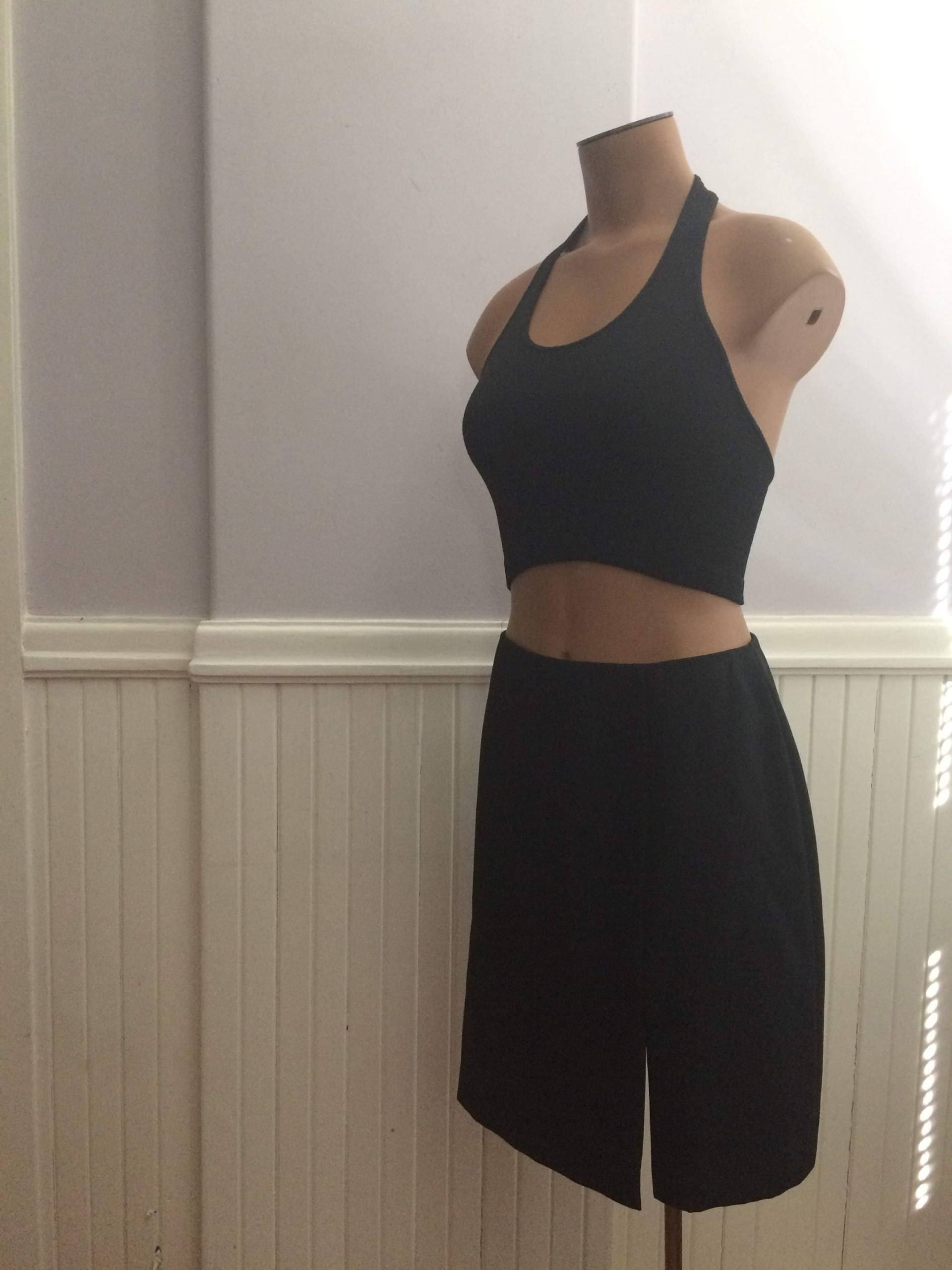 Women's Vintage Kleidung/Kleines Schwarzes Kenarstudio Petites Größe 6 Gastro Uniform Schwarzer Polyester Rock Made in Usa von saltydogvintage