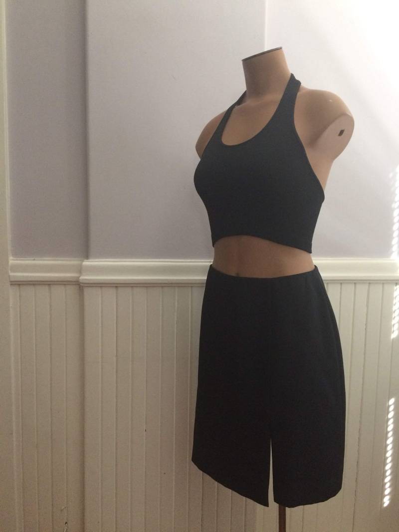 Women's Vintage Kleidung/Kleines Schwarzes Kenarstudio Petites Größe 6 Gastro Uniform Schwarzer Polyester Rock Made in Usa von saltydogvintage