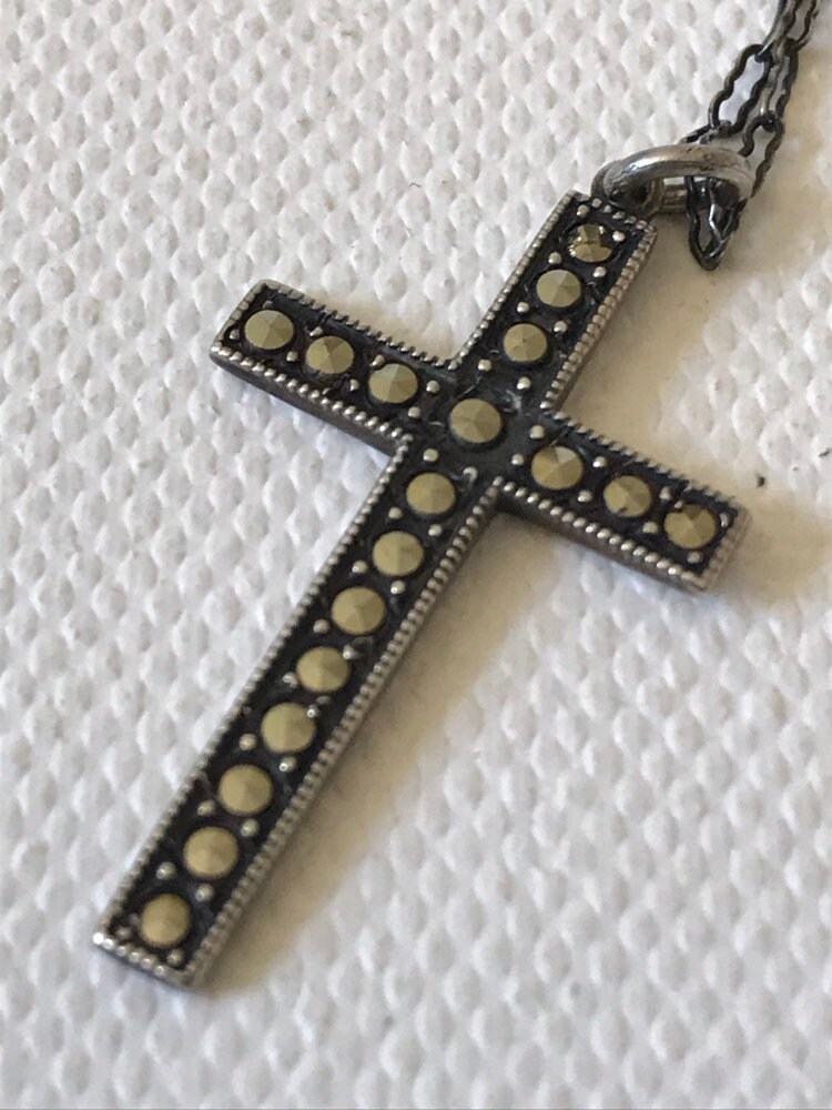 sterling Silber Markasit Kreuz/Vintage Halskette Schmuck von saltydogvintage