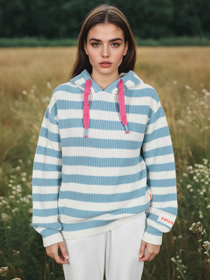 salzhaut Kapuzenpullover Damen Strick-Hoodie Velozipee mit Streifen - Strickpullover mit Kapuze salzhaut Kapuzenpullover Damen Strick-Hoodie Velozipee mit Streifen - Strickpullover mit Kapuze von salzhaut