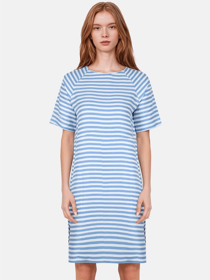 salzhaut Sommerkleid Damen Kleid Utsloopen Kurzarm mit Streifen und Rundhalsausschnitt von salzhaut