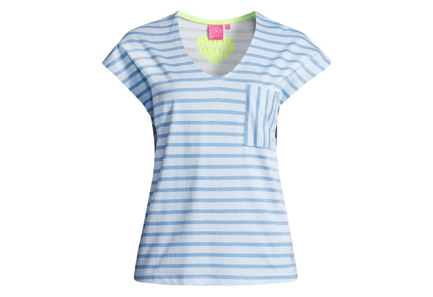 salzhaut T-Shirt Damen Sommershirt Lunkohr V-Neck mit Streifen und Brusttasche von salzhaut