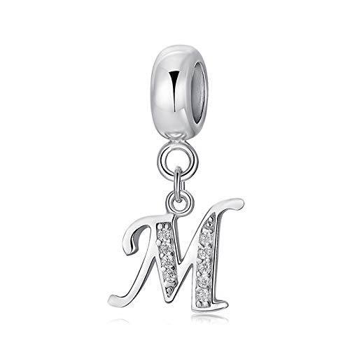 925er Sterling-Silber A-Z 26 Alphabet Buchstaben mit Kristall Anhänger-Perlen mit Original Armband Armreif Schmuck DIY (M) von sam panda