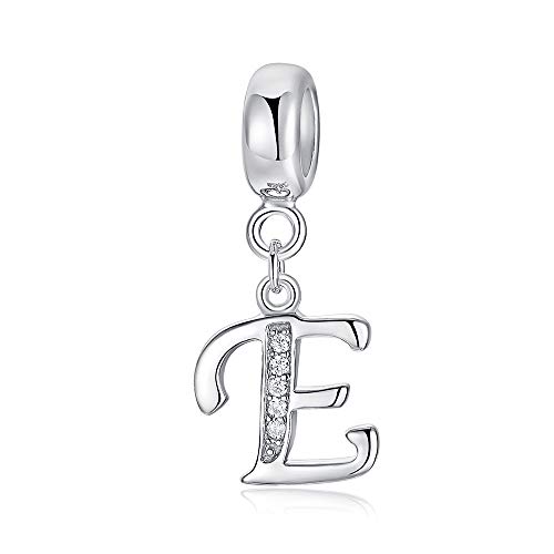 sam panda 925er Sterling-Silber A-Z 26 Alphabet Buchstaben mit Kristall Anhänger-Perlen mit Original Armband Armreif Schmuck DIY (E) von sam panda