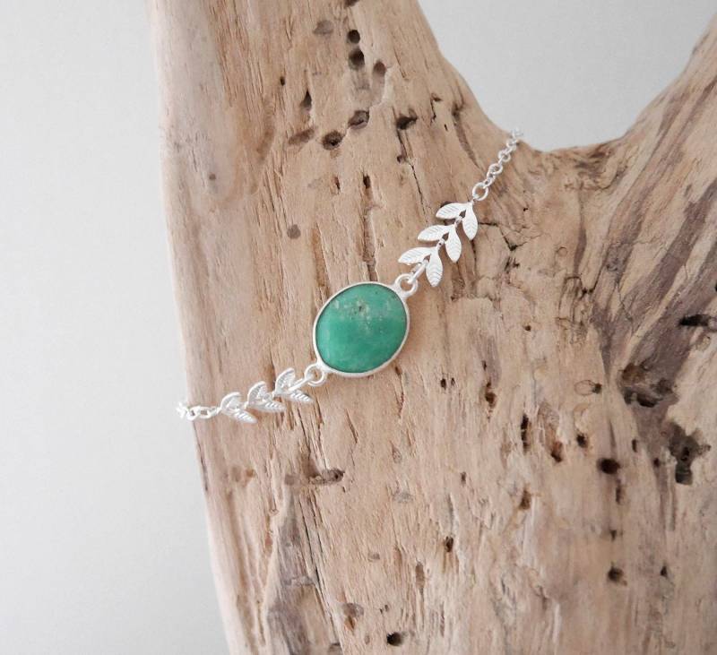 Feines Boho-Chic-Armband Aus Silberner Epi-Kette. Grünes Ovales Steinarmband Chrysopras | Brch22Agchrysopras Weihnachtsgeschenk Für Frau Oder Mädchen von samarabijoux