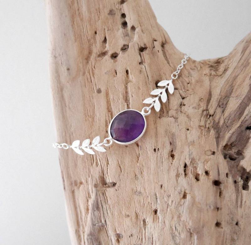 Feines Boho-Chic-Armband Aus Silberner Epi-Kette. Lila Ovales Steinarmband Amethyst | Brch22Agamethyst Weihnachtsgeschenk Für Frau Oder Mädchen von samarabijoux
