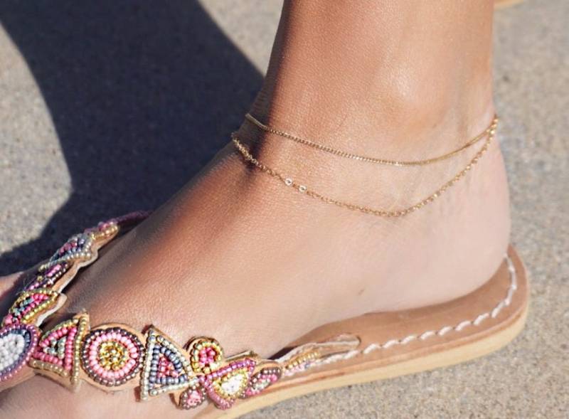 Zierliches Fußkettchen/Anklet Armband Doppellagiges Gold Filled 14K Oder Sterling Silber Von, Sam Ozkural X Au Courant von samozkuraljewelry