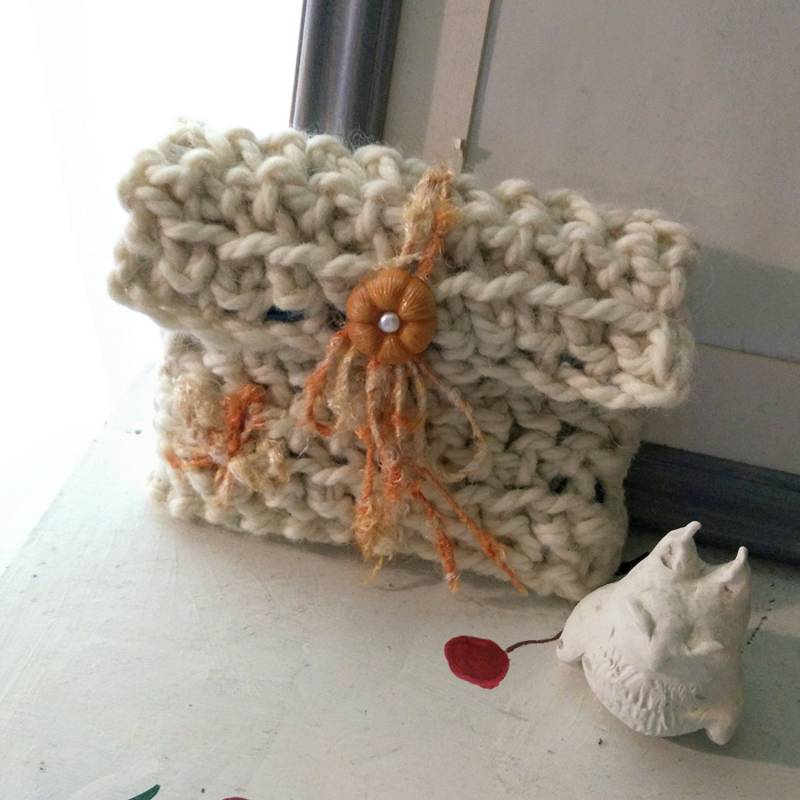 Chunky Häkeln Clutch Geldbörse Natürlichen Weißen Ton von samsstuff