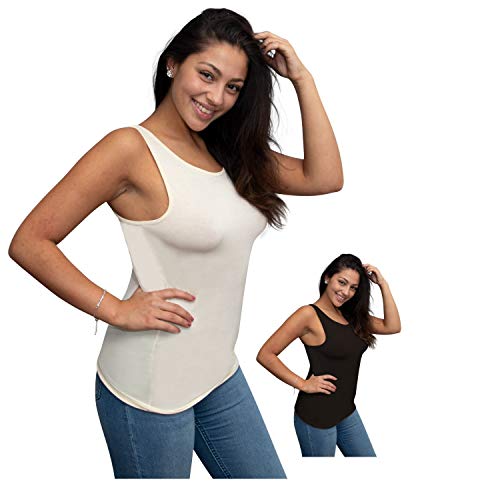 sanaviva® Achselhemd Bambus, 2er-Pack Damen Unterhemd Tanktops Frauen schwarz Weiss, Atmungsaktive Unterwäsche (L, Champagner) von sanaviva