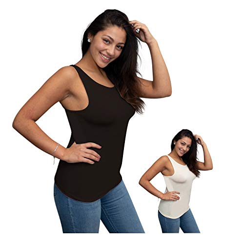 sanaviva® Achselhemd Bambus, 2er-Pack Damen Unterhemd Tanktops Frauen schwarz Weiss, Atmungsaktive Unterwäsche (XL, Schwarz) von sanaviva