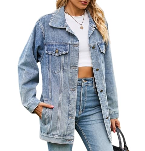 sandbank Damen-Jeansjacke, schmale Passform, leicht, Denim, Baumwolle, Outwear, Z-Light Blue, 42 von sandbank