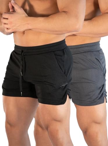 sandbank Herren-Shorts, 12,7 cm, schnelltrocknend, aktives Laufen, Bodybuilding-Shorts mit Taschen, Y schwarz + grau, Mittel von sandbank