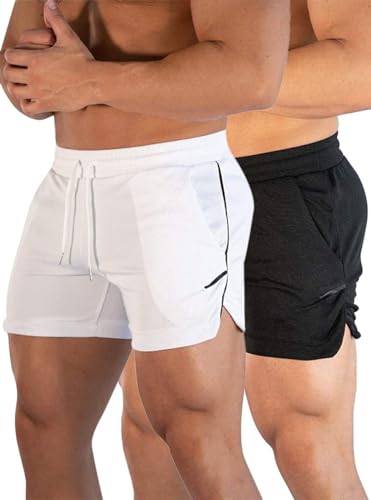 sandbank Herren-Shorts, 12,7 cm, schnelltrocknend, aktives Laufen, Bodybuilding-Shorts mit Taschen, Y schwarz + weiß, Klein von sandbank