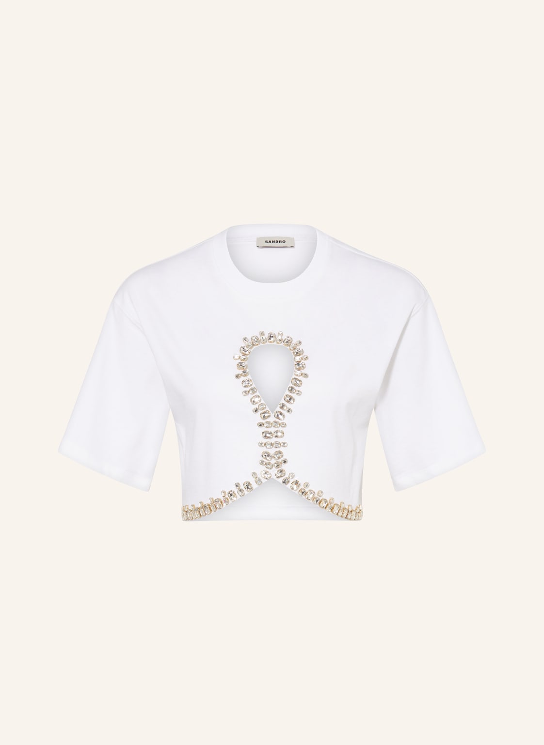 Sandro Cropped-Shirt Mit Cut-Out Und Schmucksteinen weiss von sandro