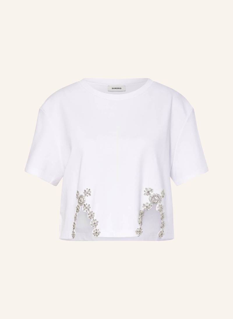 Sandro Cropped-Shirt Mit Schmucksteinen weiss von sandro