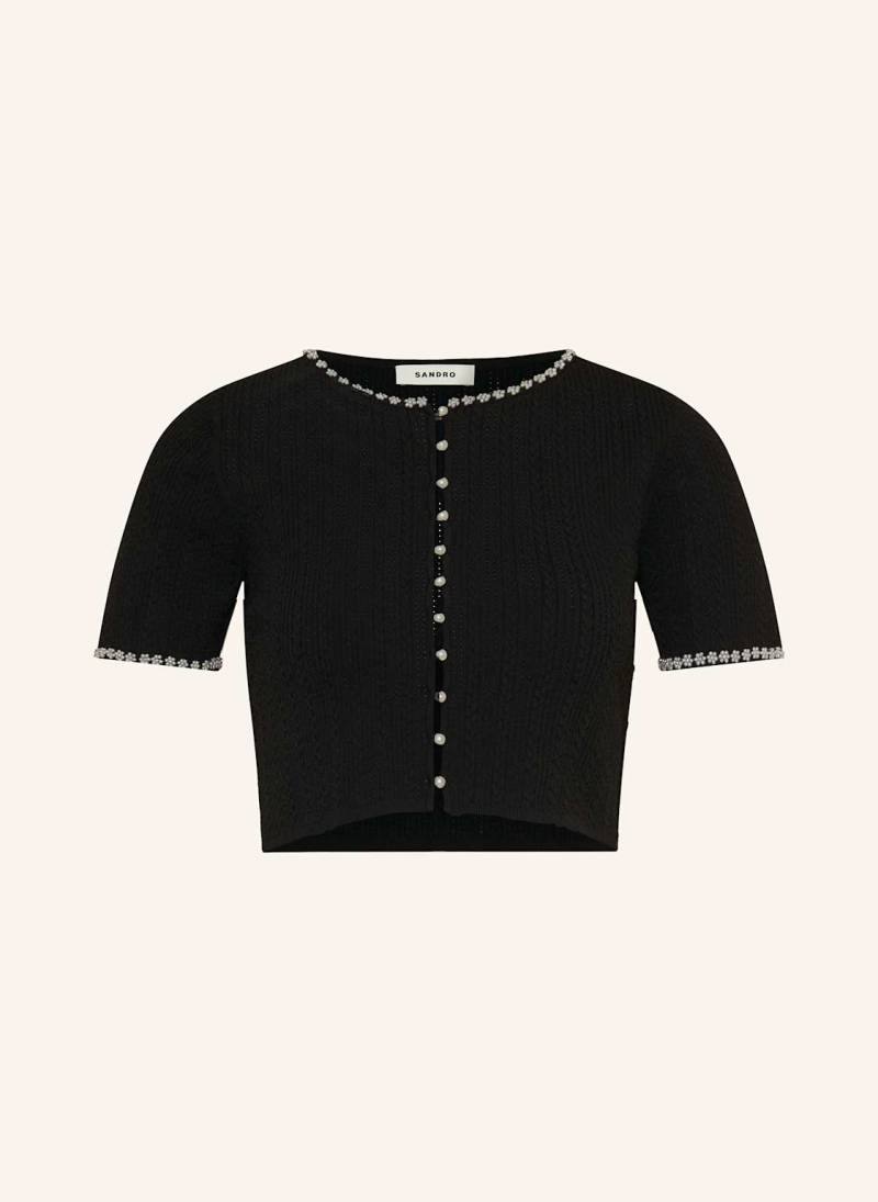 Sandro Cropped-Strickjacke Mit Perlenbesatz schwarz von sandro