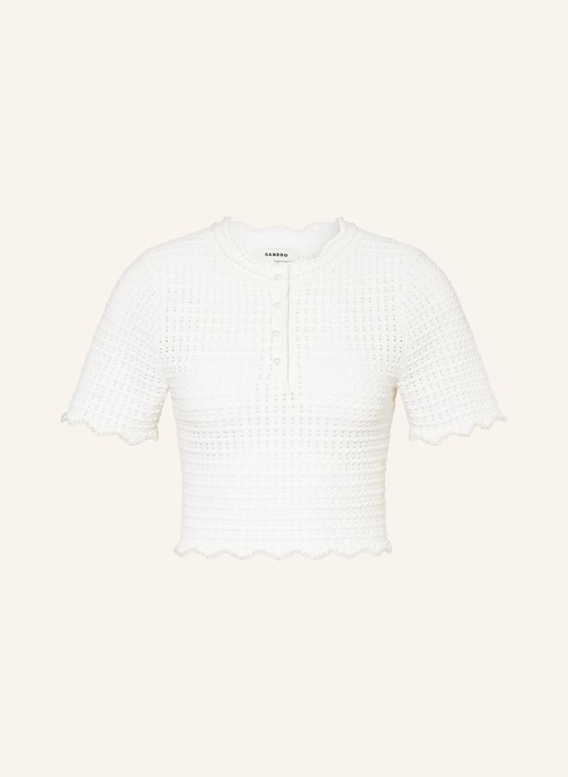 Sandro Cropped-Strickshirt Mit Schmuckperlen weiss von sandro