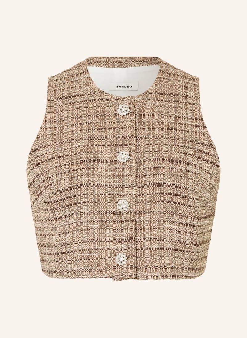 Sandro Cropped-Weste Aus Tweed Mit Glitzergarn braun von sandro