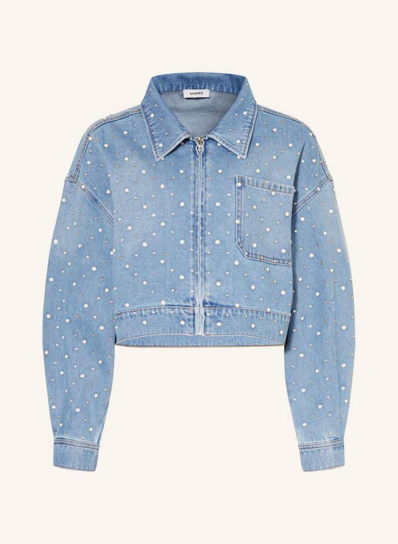 Sandro Jeansjacke Mit Perlen Und Schmucksteinen blau von sandro