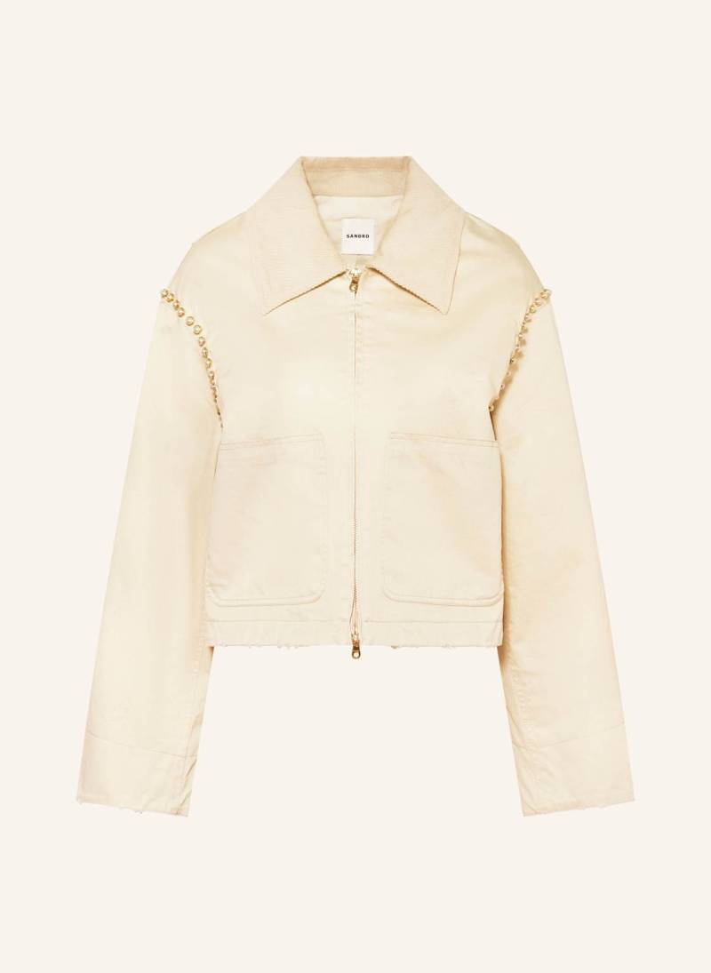 Sandro Kastenjacke Im Materiamix Mit Schmuckperlen beige von sandro