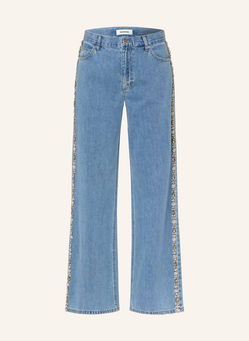 Sandro Wide Leg Jeans Mit Schmucksteinen blau von sandro