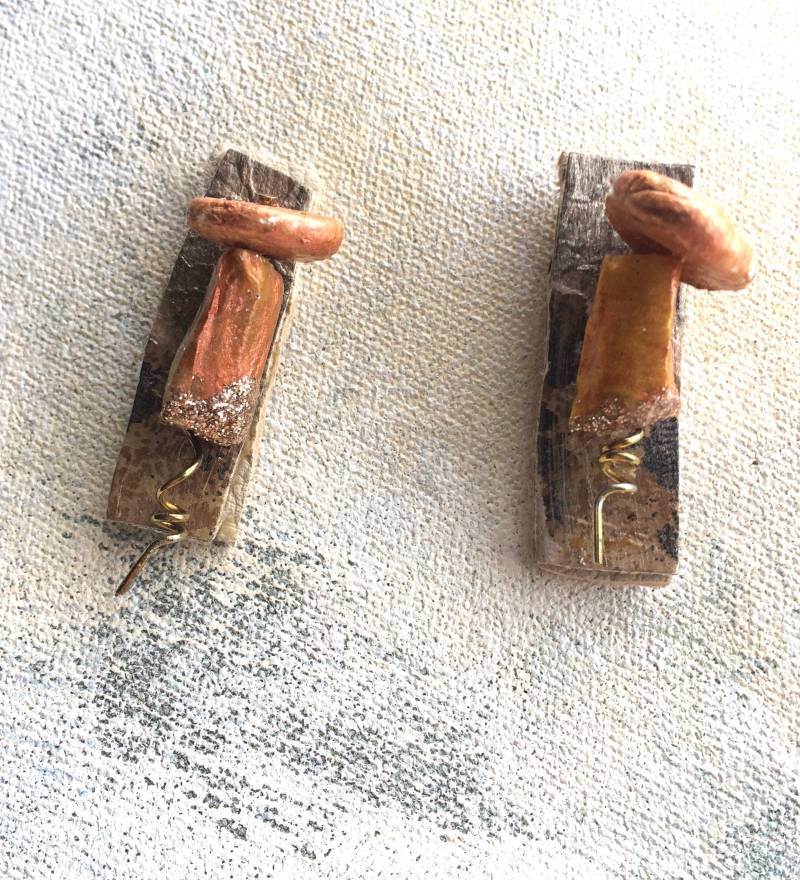 Kupfer Collage Ohrstecker Upcycled Künstler-Palette von sandyartparts