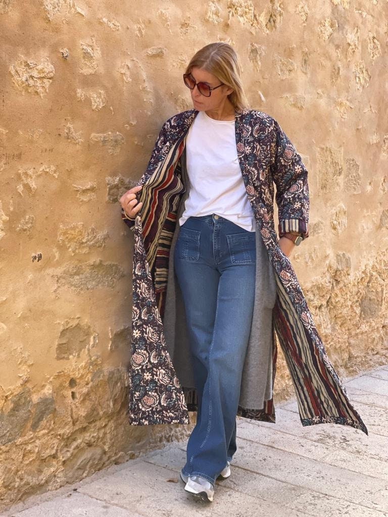 Block Print Gesteppter Kimono von sanjanaandmestudio