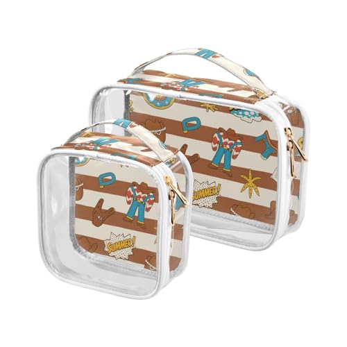 2 Stück transparente braune weiße Western Cowboy Vintage Herren Kulturbeutel TSA genehmigt tragbare kleine Kosmetiktasche Herren Rasierset Braun Weiß Western Cowboy Vintage, Braun Weiß Western Cowboy von sanluoli