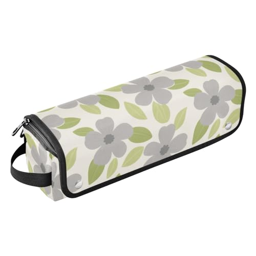 2-in-1-Haar-Werkzeug-Organizer mit hitzebeständigem Pad, tragbare Tragetasche für Glätteisen, Lockenstäbe, graue einfache Blumen von sanluoli