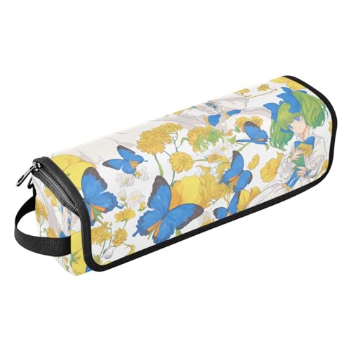 2-in-1-Haar-Werkzeug-Organizer mit hitzebeständiger Matte, staubdicht, Reise-Haarglätter-Tasche für Lockenstab Glätteisen, flacher Haartrockner, Cartoon, niedlicher blauer Schmetterling, Elfe von sanluoli