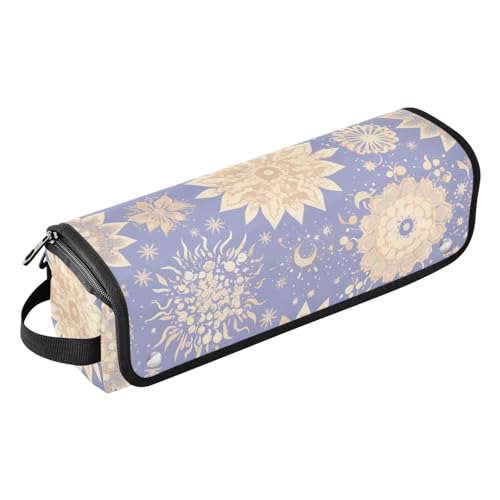 2-in-1 Lockenstab Reiseetui mit hitzebeständigem Pad, große Kapazität, Glätteisen, Organizer für Glätteisen, Lockenstäbe, Boho-Pastellvioletter Mond von sanluoli